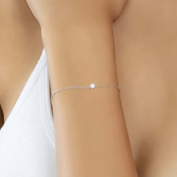 Black Died Diamond / 14k Gold (Solitaire Chain Bracelet) - Picture 1 of 6